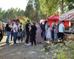 Ludzie stojący w kolejce do stanowiska z goframi