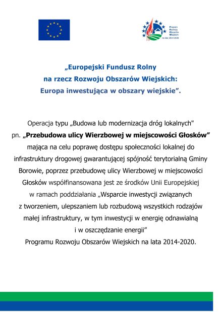 Plakat dotyczący projektu przebudowy ulicy Wierzbowej w Głoskowie