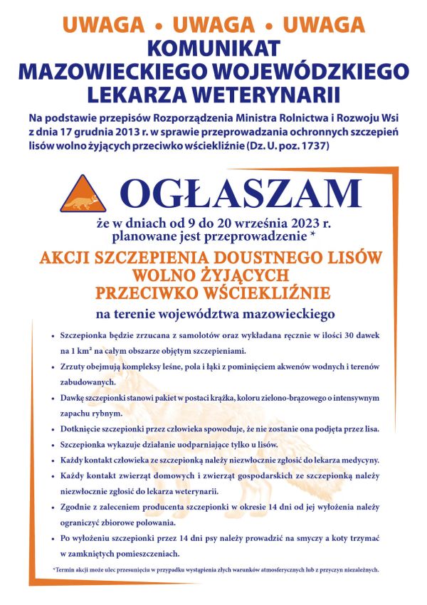 Plakat informacyjny w sprawie szczepień lisów