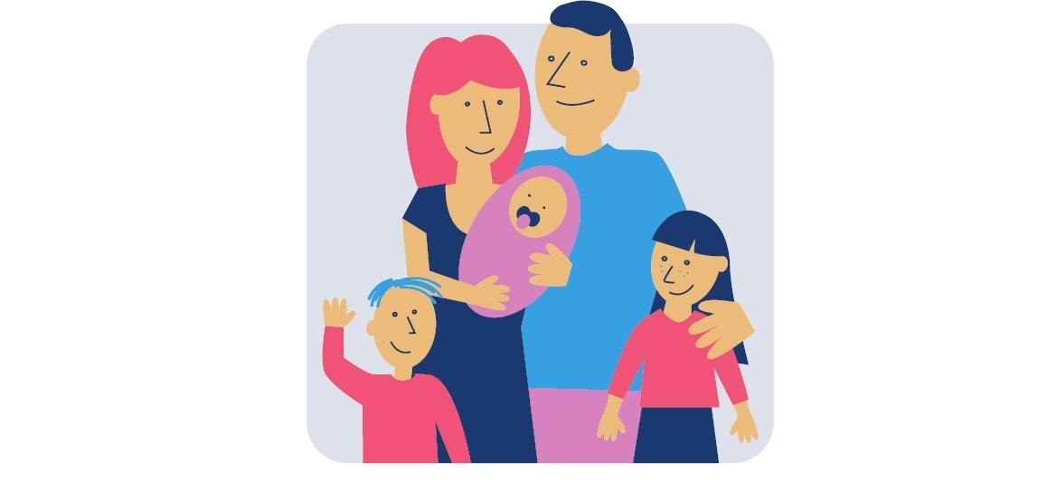 Grafika przedstawia rodzinę z dziećmi - logo KDR