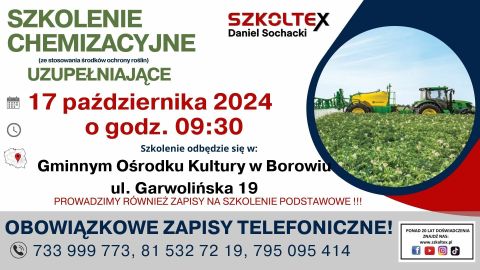 Plakat informujący o szkoleniu chemizacyjnym