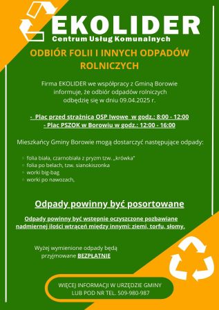 Plakat promujący odbiór folii rolniczej