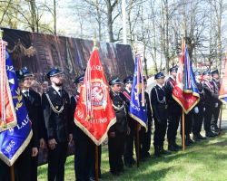 Zastępy OSP przed Pomnikiem Niepodległości