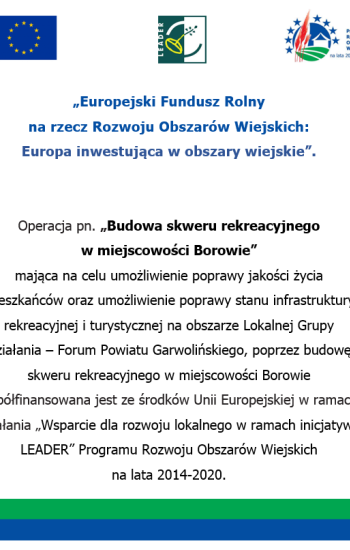 Plakat. dot. projektu Budowa skweru rekreacyjnego w miejscowości Borowie