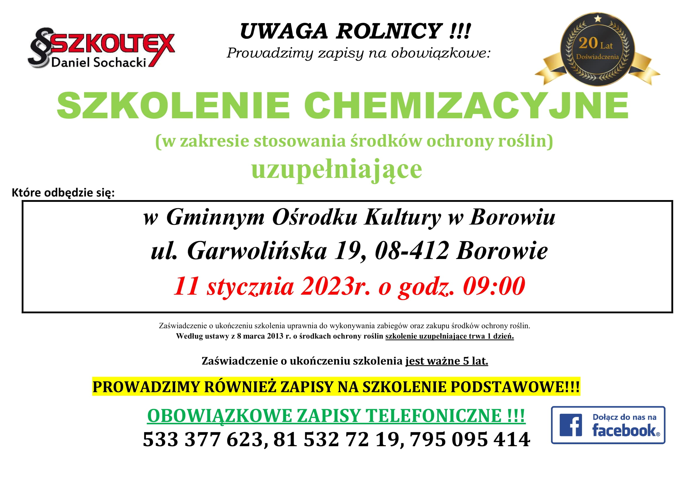 Szkolenie chemizacyjne z zakresu stosowania środków ochrony roślin