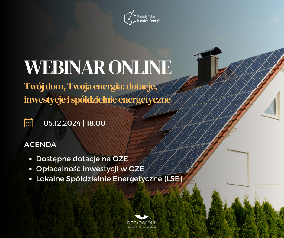 Plakat promujący webinar na temat OZE.
