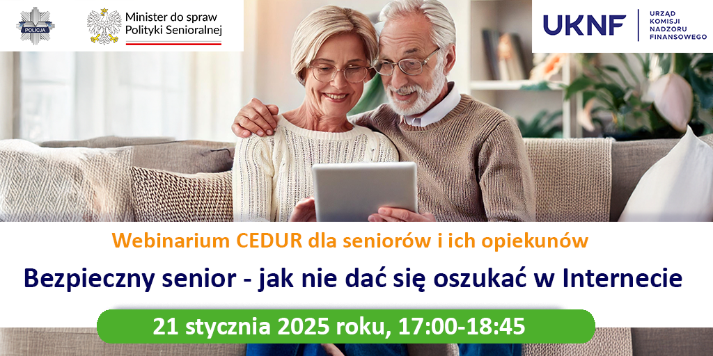 Plakat promujący webinar dla seniorów